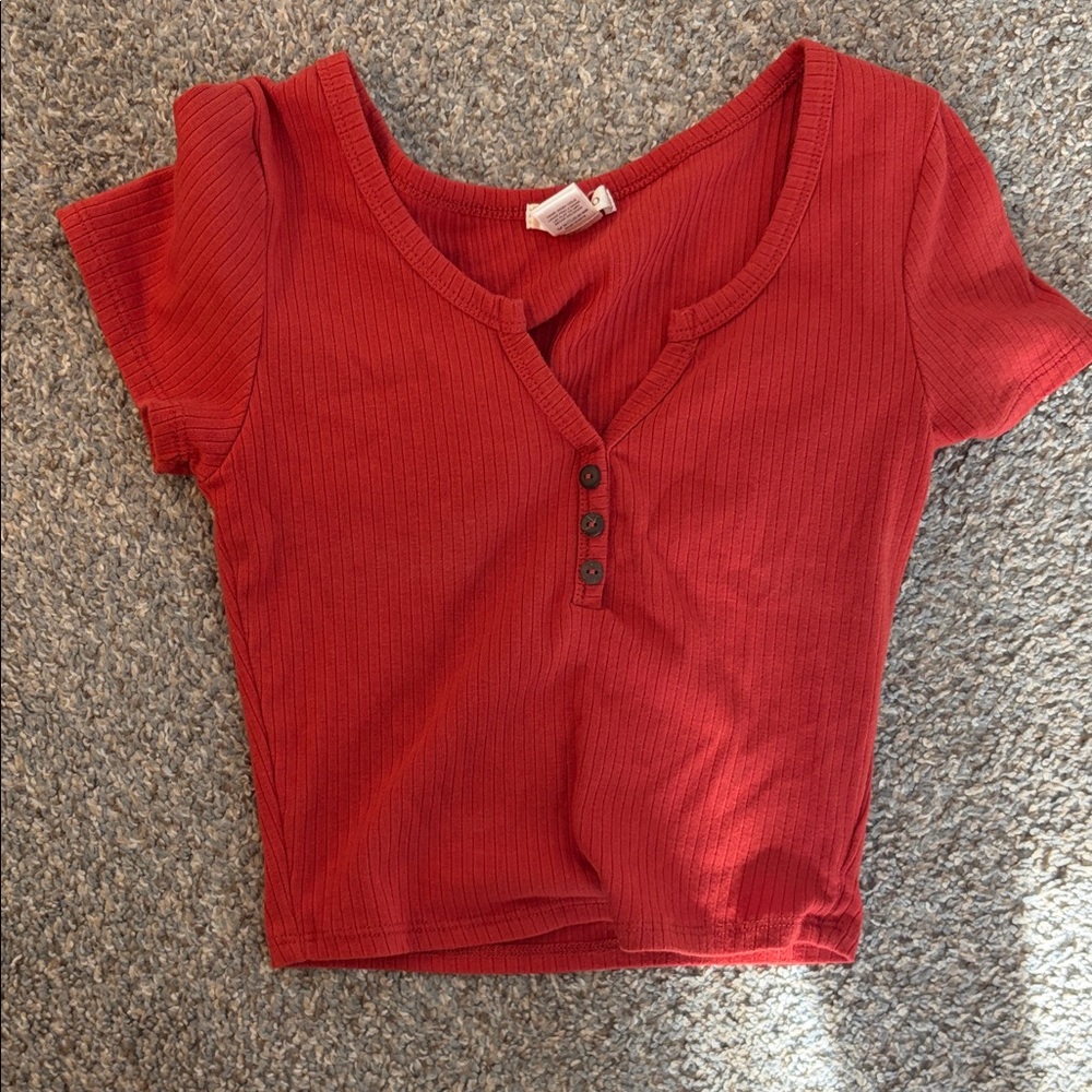 Bozzolo Red Ribbed Short Sleeve Top